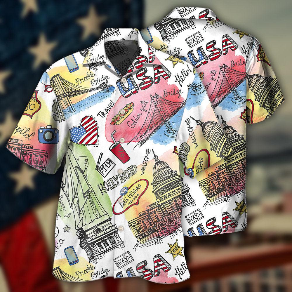 Artistic Patriotic American Hawaiian Shirt With Detailed Graphic For Island Vacation Beach Days And Thoughtful Gifting