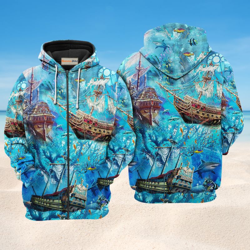 Underwater Shipwreck Hoodie For Casual Outfits Outdoor Trips And Comfortable Layering