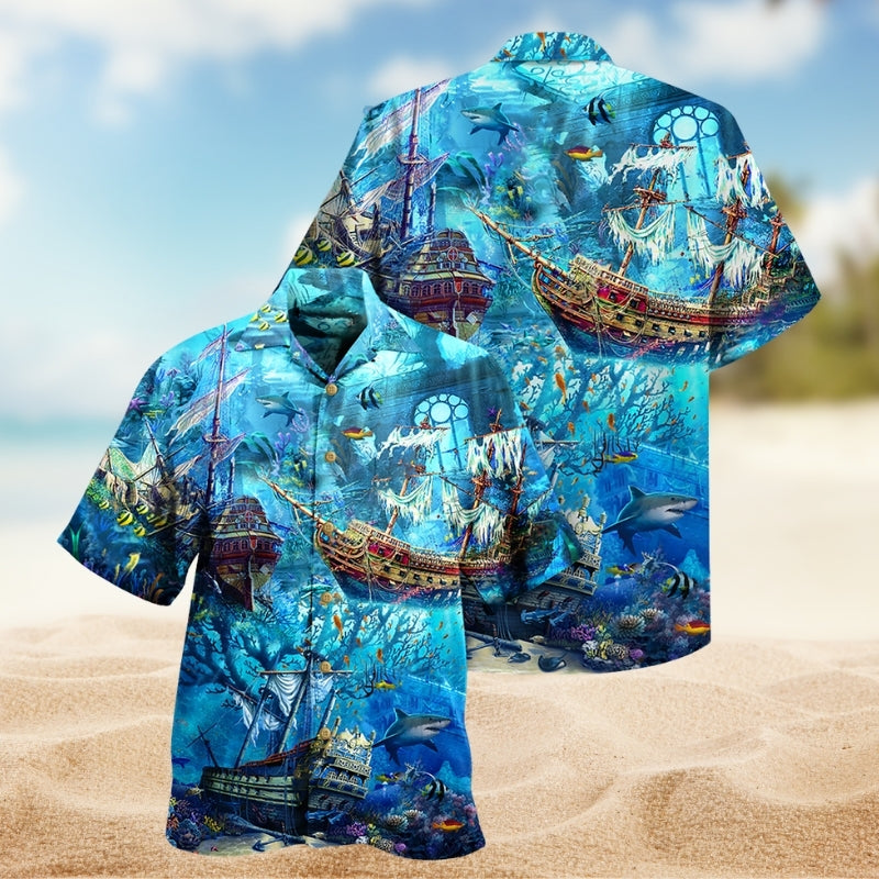 Underwater Treasures Forgotten Ships Hawaiian Shirt For Coastal Travel, Casual Events, And Comfortable Summer Wear