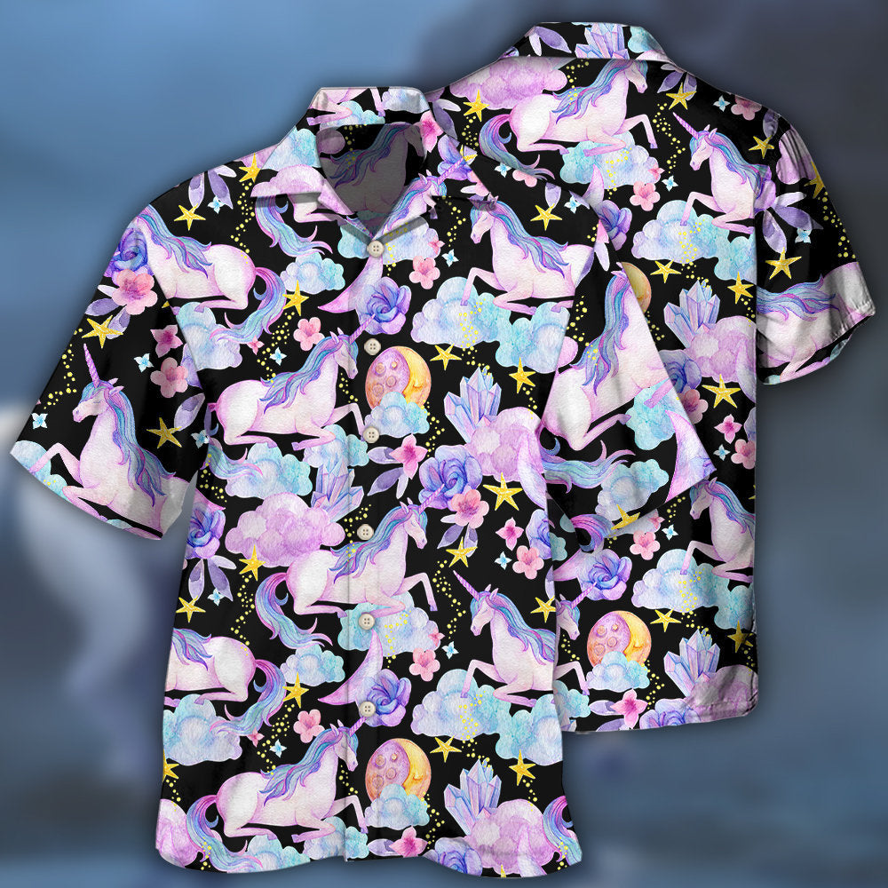Cute Unicorn Star Hawaiian Shirt For Island Vacations, Resort Wear, And Relaxed Seasonal Style