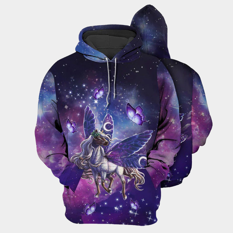 Unicorn Butterfly Night Hoodie For Everyday Streetwear Seasonal Travel And Gift Giving