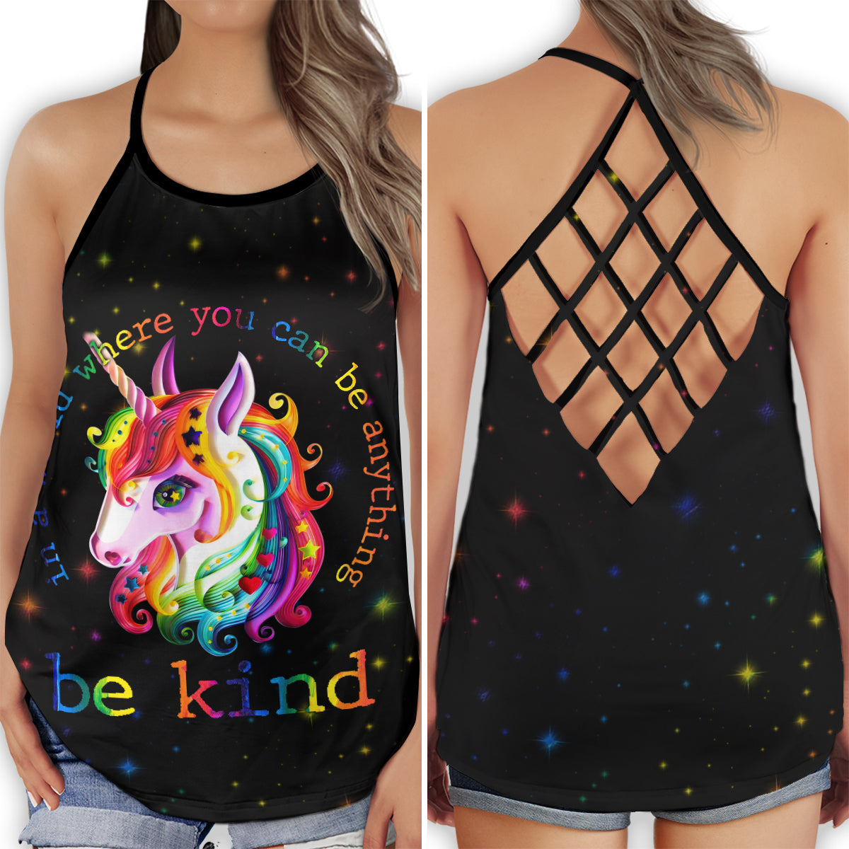 LGBT Unicorn Colorful Kindness Pride Fantasy Art Hollow Tank Top For Community Events And Positive Support