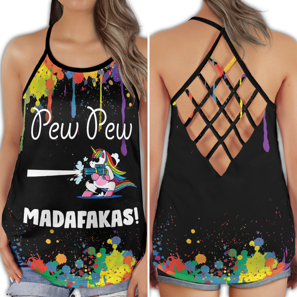 Colorful Unicorn Peace Pew Hollow Tank Top For Yoga Workouts And Festival Wear
