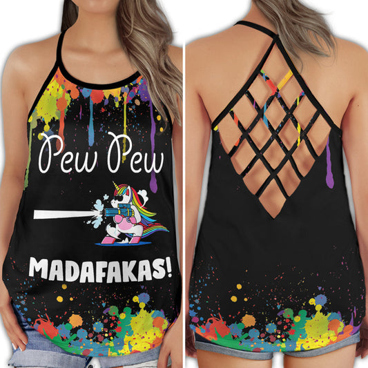 Colorful Unicorn Peace Pew Hollow Tank Top For Yoga Workouts And Festival Wear