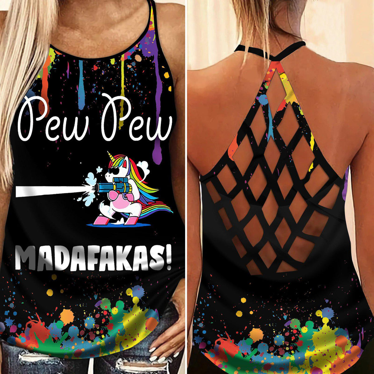 Unicorn Loves Color Loves Peaceful Hollow Tank Top For Yoga Practice And Vacation Outfits
