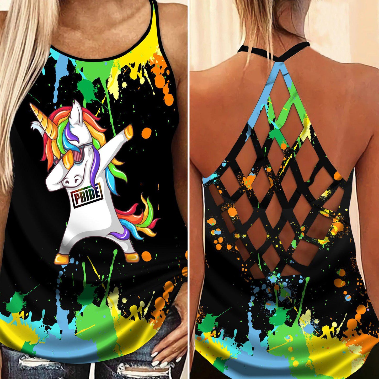 Unicorn Loves Color Loves Pride Hollow Tank Top For Awareness Gatherings And Daily Wear