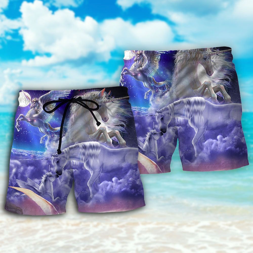 Fantasy Unicorn Dreamy Beach Shorts Design View For Comfortable Resort And Beach Styling