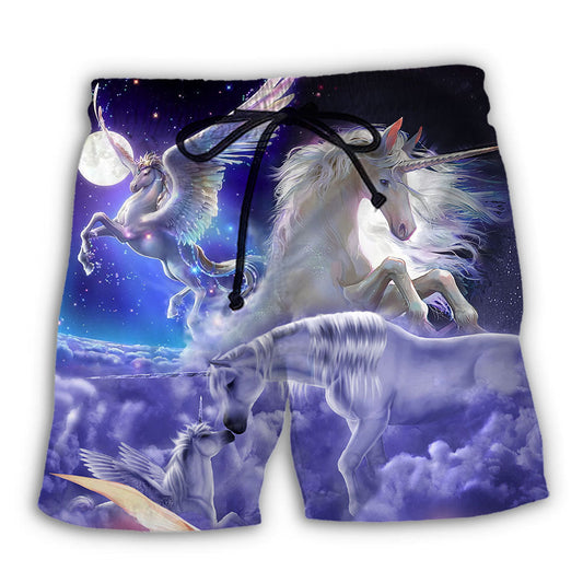 Fantasy Unicorn Dreamy Beach Shorts Artwork Detail For Tropical Travel And Everyday Wear