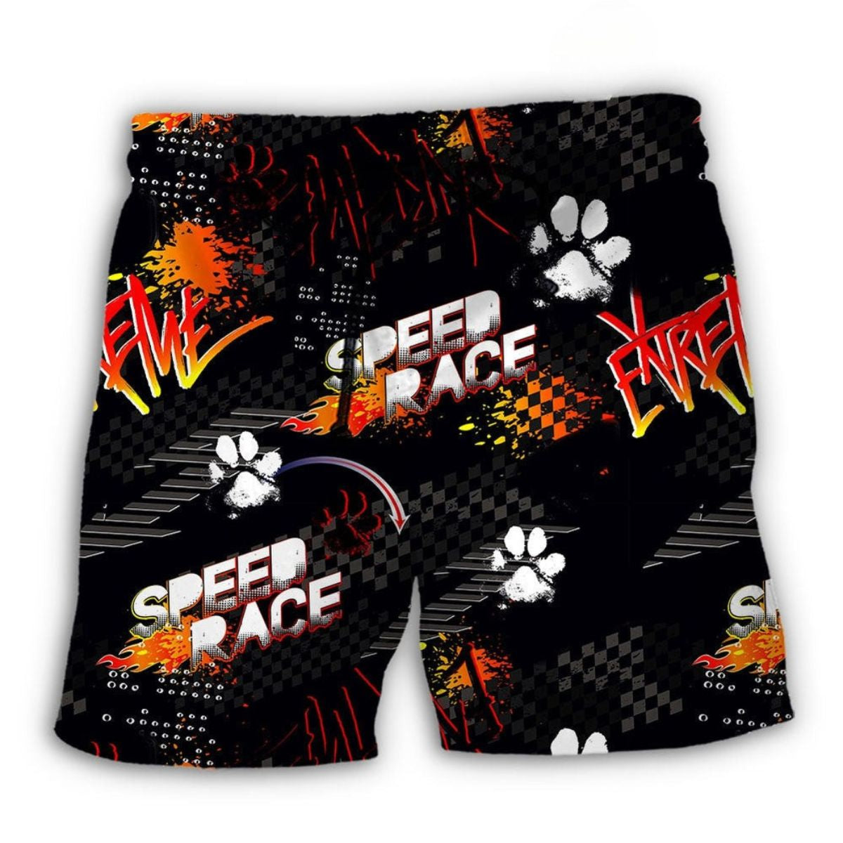 Racing And Dog Lover Beach Shorts Artwork Detail For Car And Bike Lover Gifts