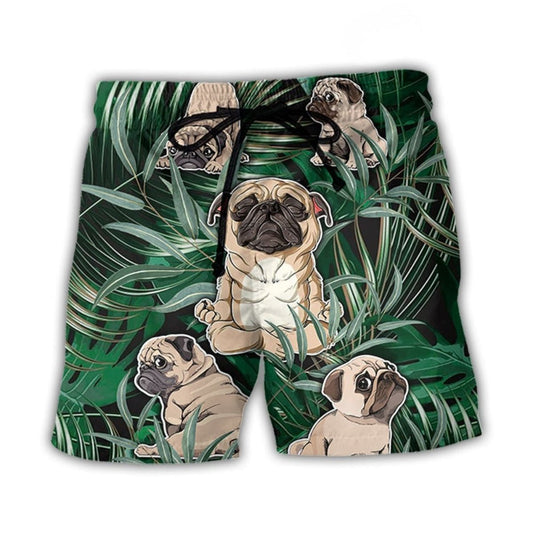 Pitbull Yoga Tropical Pose Beach Shorts Artwork Detail For Casual Warm Weather Outfits