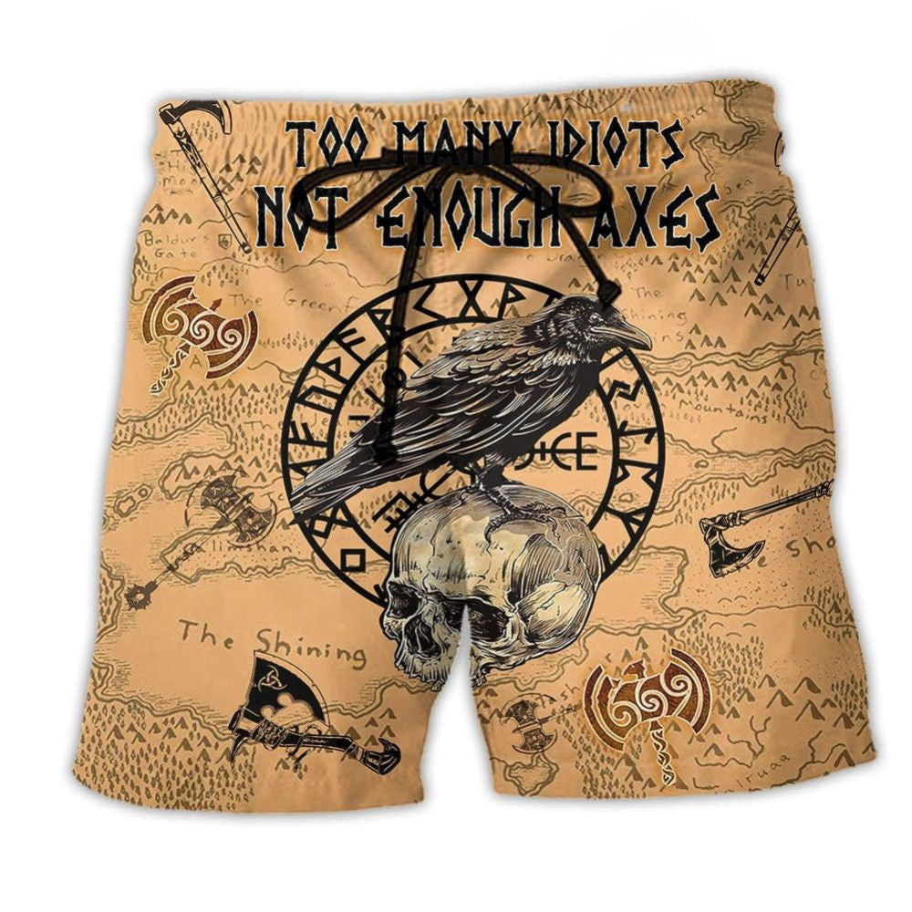 Viking Too Many Idiots Not Enough Vintage Beach Shorts Print Detail For Thoughtful Gift Giving