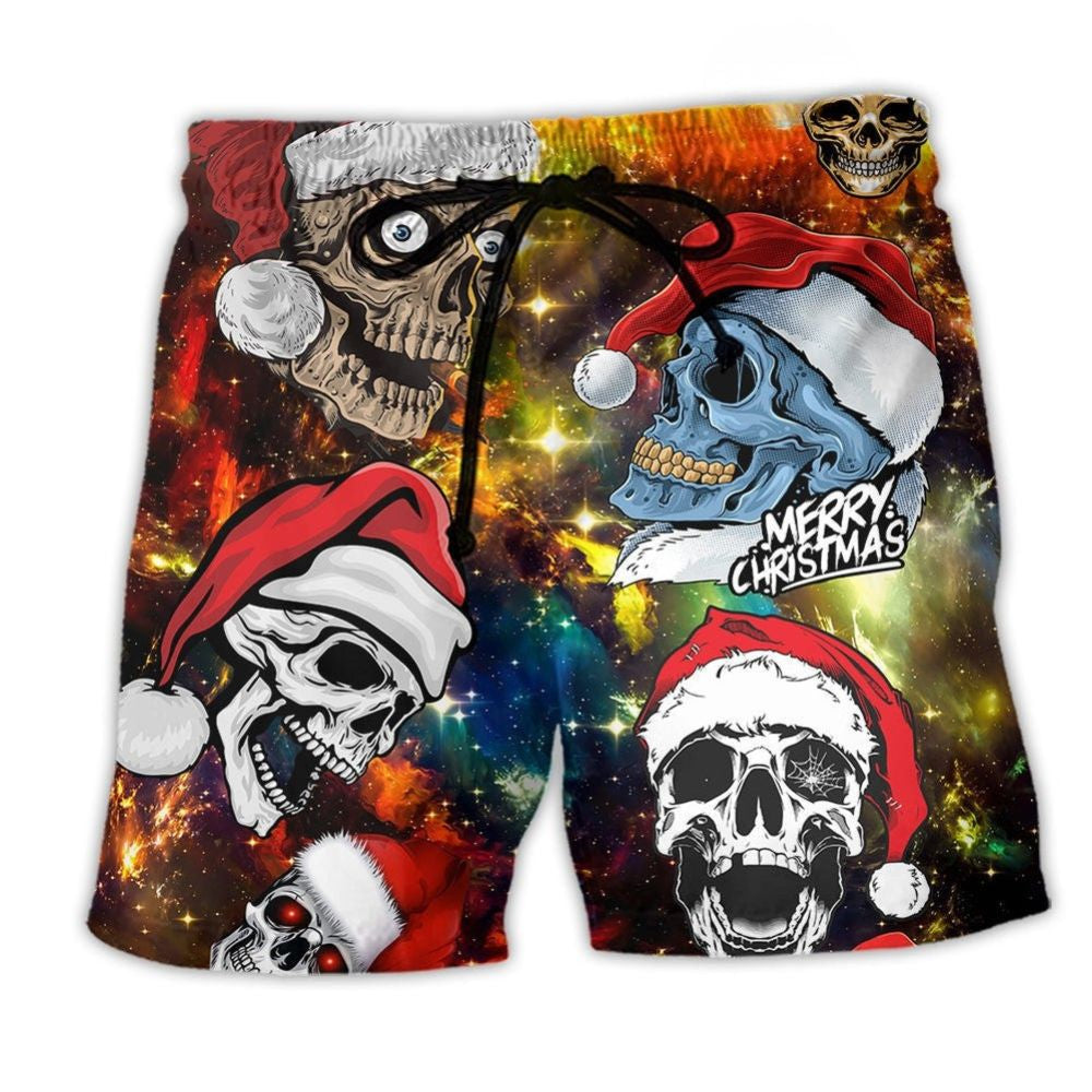 Skull Christmas Happy Beach Shorts Design Detail For Coastal Escapes And Daily Wear