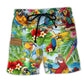 Parrot Five O'clock Cocktails Beach Shorts Print Detail For Relaxed Warm Weather Outfits