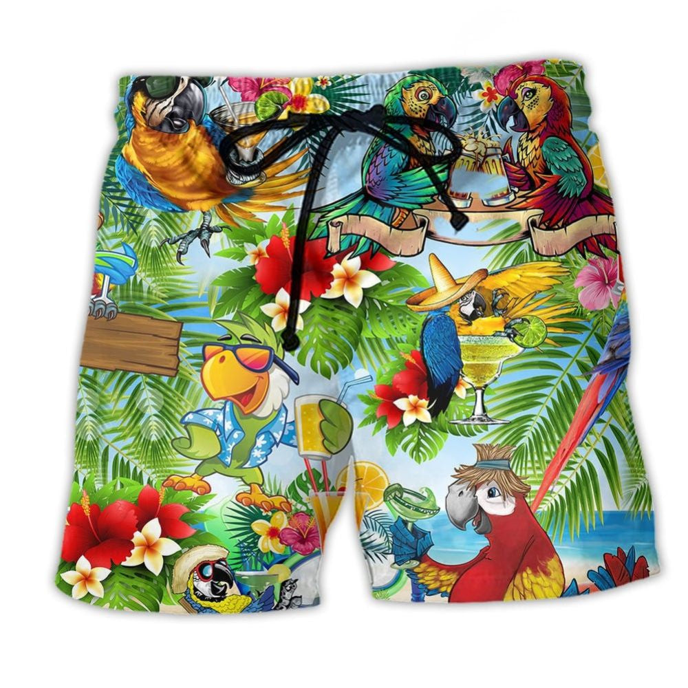 Parrot Five O'clock Cocktails Beach Shorts Print Detail For Relaxed Warm Weather Outfits
