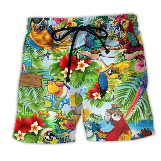 Parrot Five O'clock Cocktails Beach Shorts Print Detail For Relaxed Warm Weather Outfits