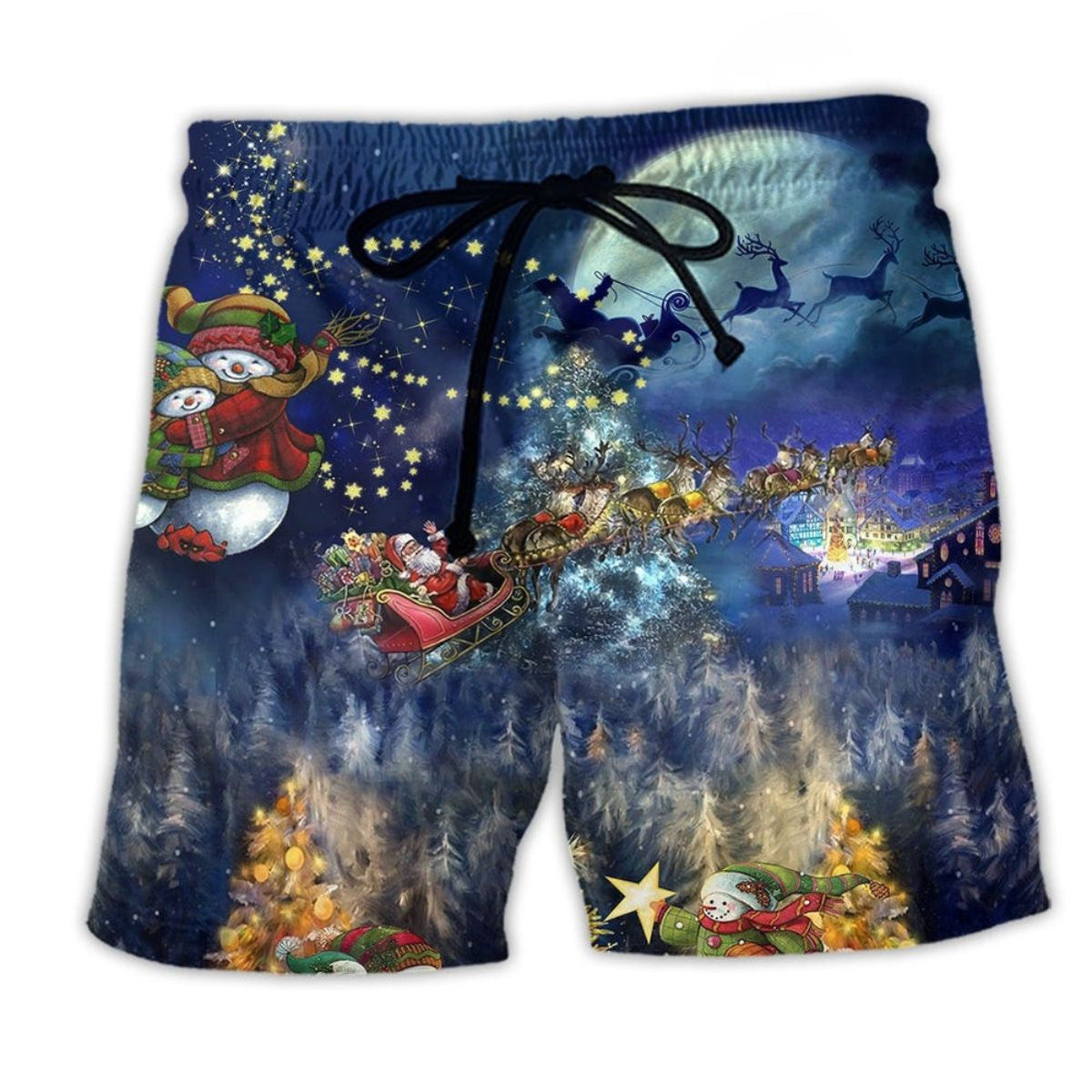 Christmas Family Beach Shorts Print Detail For Festive Outdoor Gatherings
