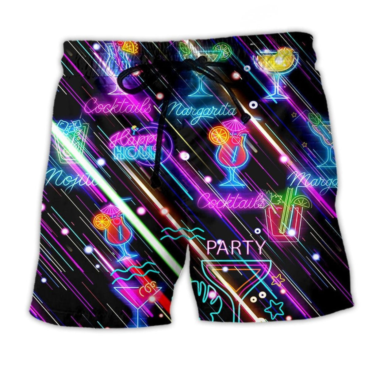 Cocktail Happy Neon Vibes Beach Shorts Pattern View For Beach Days And Outdoor Parties