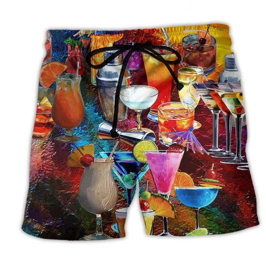 Cocktail Fruit Beach Shorts Artwork Detail For Casual Warm Weather Outfits