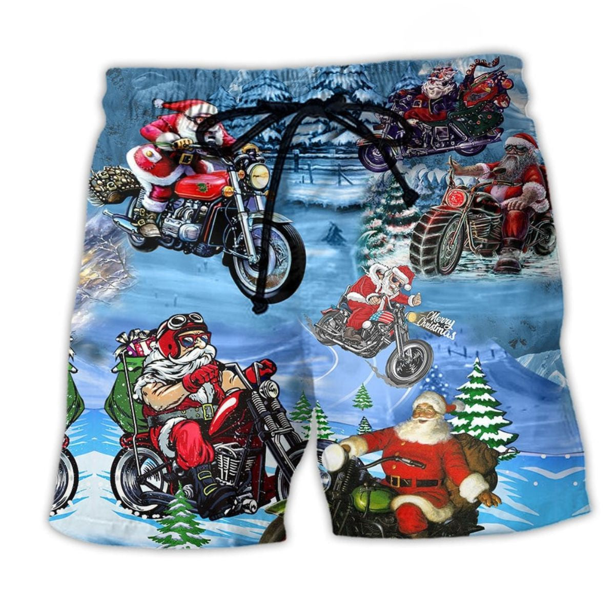 Christmas Driving With Santa Beach Shorts Design Detail For Seasonal Resort Style