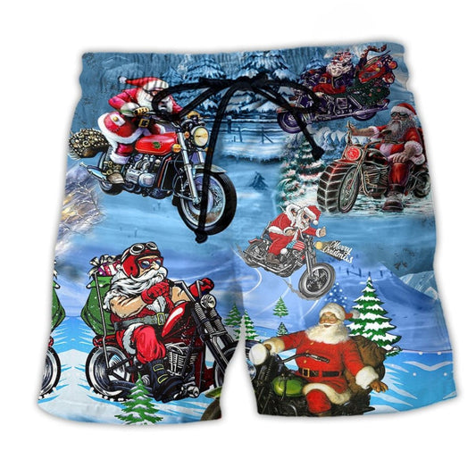 Christmas Driving With Santa Beach Shorts Design Detail For Seasonal Resort Style