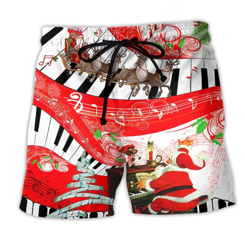 Christmas Santa Humor Music Beach Shorts Print Detail For Festive Outdoor Gatherings