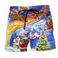 Santa Christmas Joy Beach Shorts Design Detail For Seasonal Resort Style