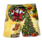 Christmas Tree Yellow Theme Beach Shorts Pattern View For Weekend Trips And Outdoor Activities