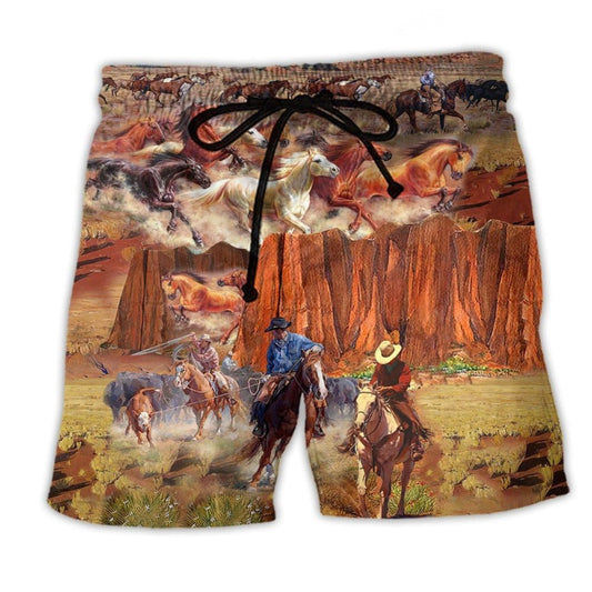 Cowboy Mountain Beach Shorts For Outdoor Activities And Vacation Travel