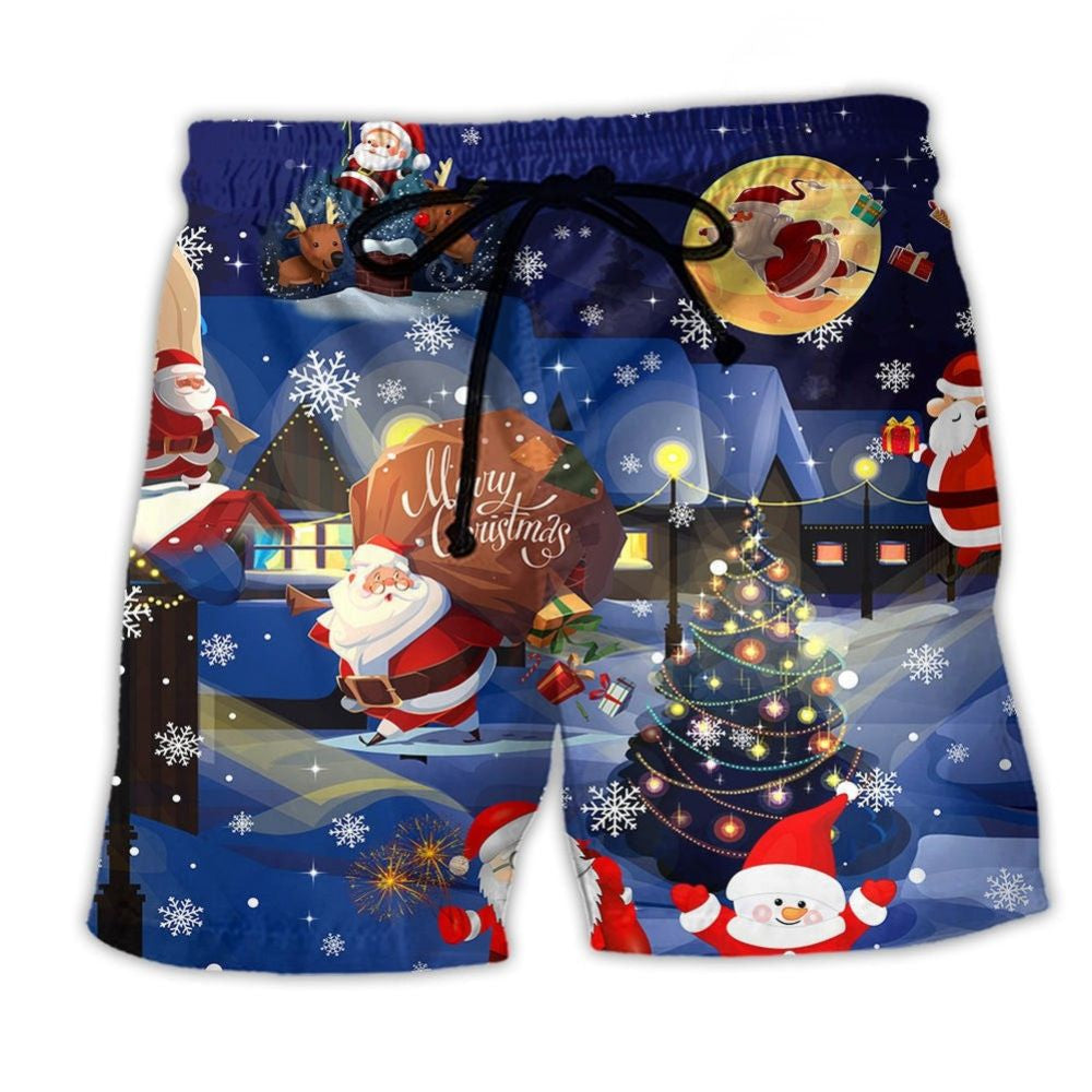 Christmas Santa And Gifts Beach Shorts Design Detail For Coastal Escapes And Daily Wear