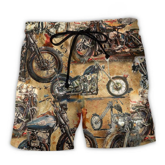 Motorcycle Ride And Live Beach Shorts Artwork Detail For Casual Warm Weather Outfits