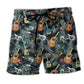 Guitar Tropical Leaf Beach Shorts For Tropical Vacations, Coastal Travel, And Relaxed Summer Adventures