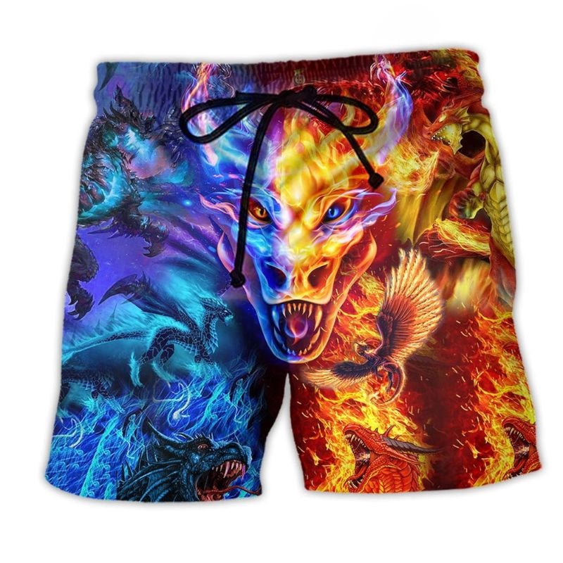 Dragon Fire And Water Beach Shorts Design Detail For Resort And Beach Day Style