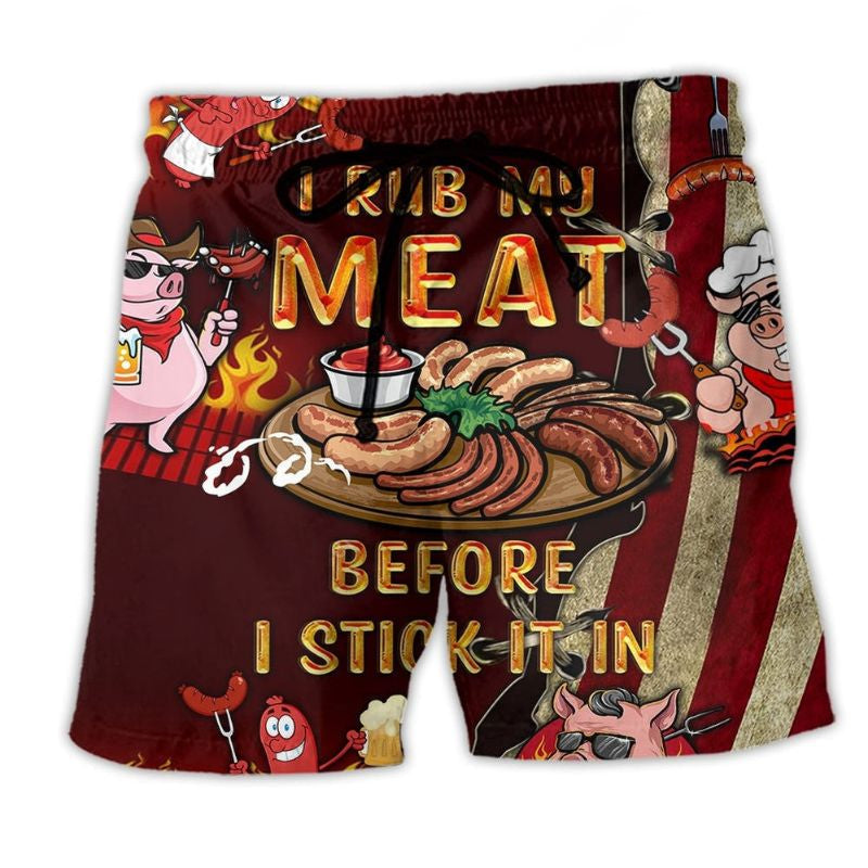 BBQ I Rub My Meat Before Stick It Beach Shorts Pattern View For Relaxed Vacation Styling