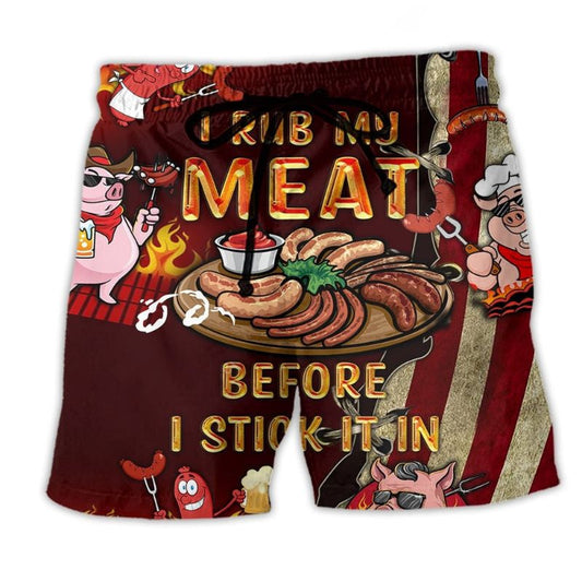 BBQ I Rub My Meat Before Stick It Beach Shorts Pattern View For Relaxed Vacation Styling