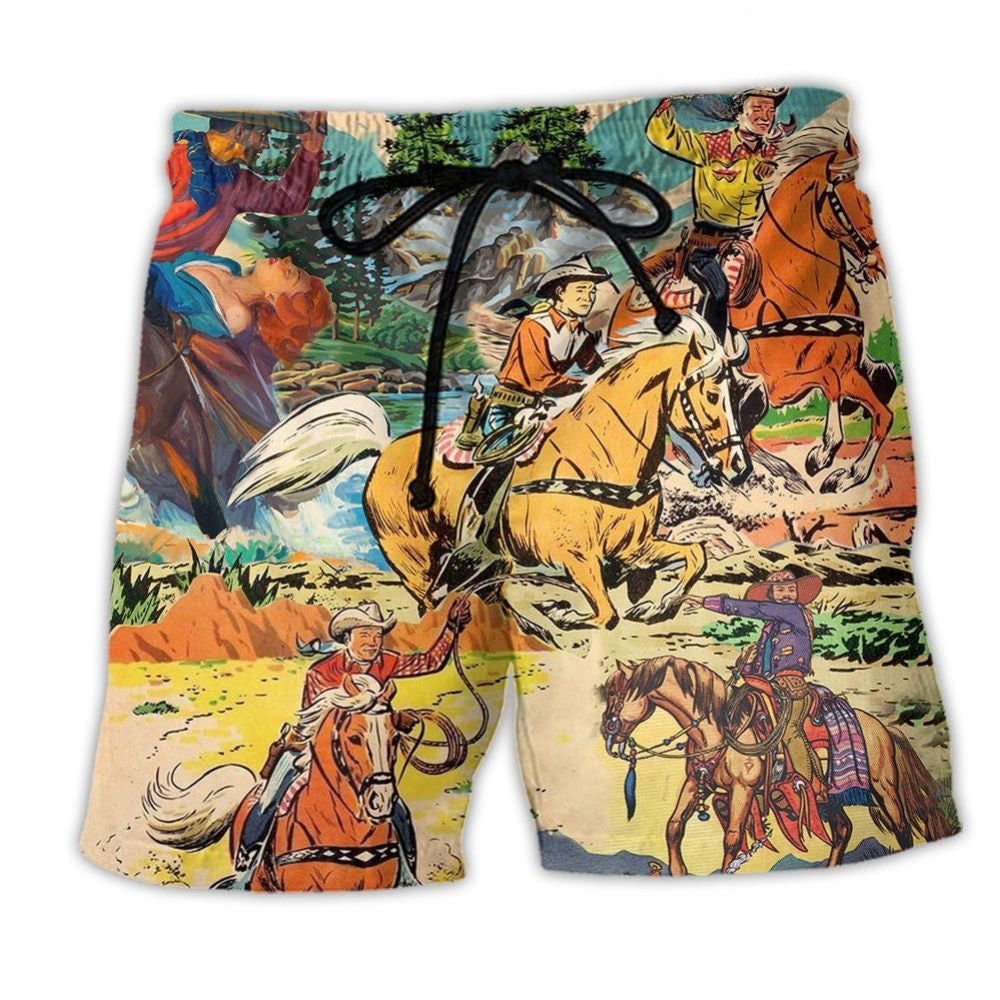 Cowboy Real Ride Horses So Much Fun Beach Shorts Pattern View For Weekend Trips And Outdoor Activities