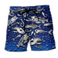 Fishing Fishbone Blue Beach Shorts Pattern View For Weekend Trips And Outdoor Activities