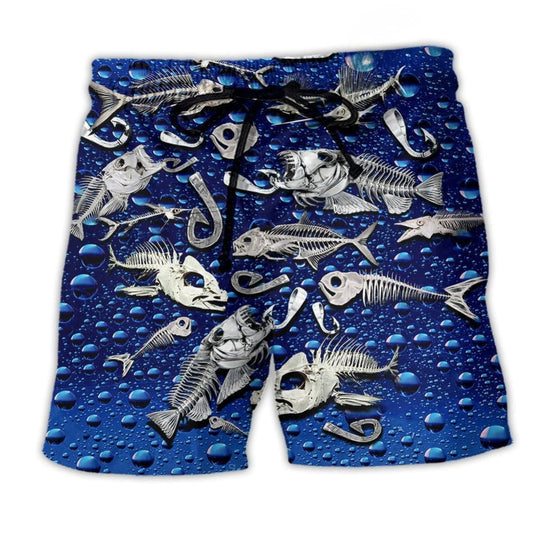 Fishing Fishbone Blue Beach Shorts Pattern View For Weekend Trips And Outdoor Activities
