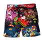 Christmas Santa Spreading Beach Shorts Print Detail For Festive Outdoor Gatherings