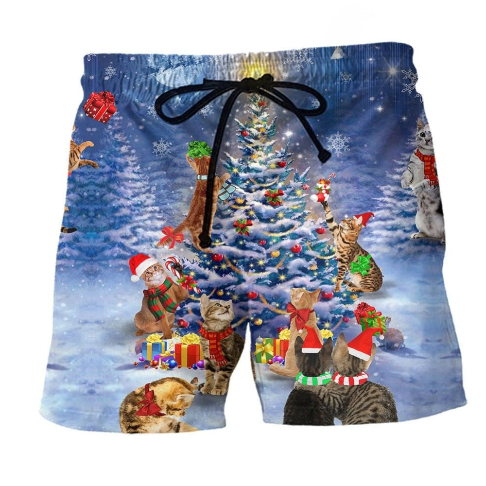 Cats Christmas Joy Beach Shorts For Summer Vacation And Coastal Travel