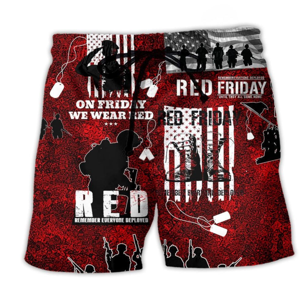 Veteran Red Friday Honor Beach Shorts Artwork Detail For Casual Warm Weather Outfits