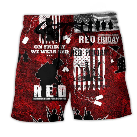 Veteran Red Friday Honor Beach Shorts Artwork Detail For Casual Warm Weather Outfits