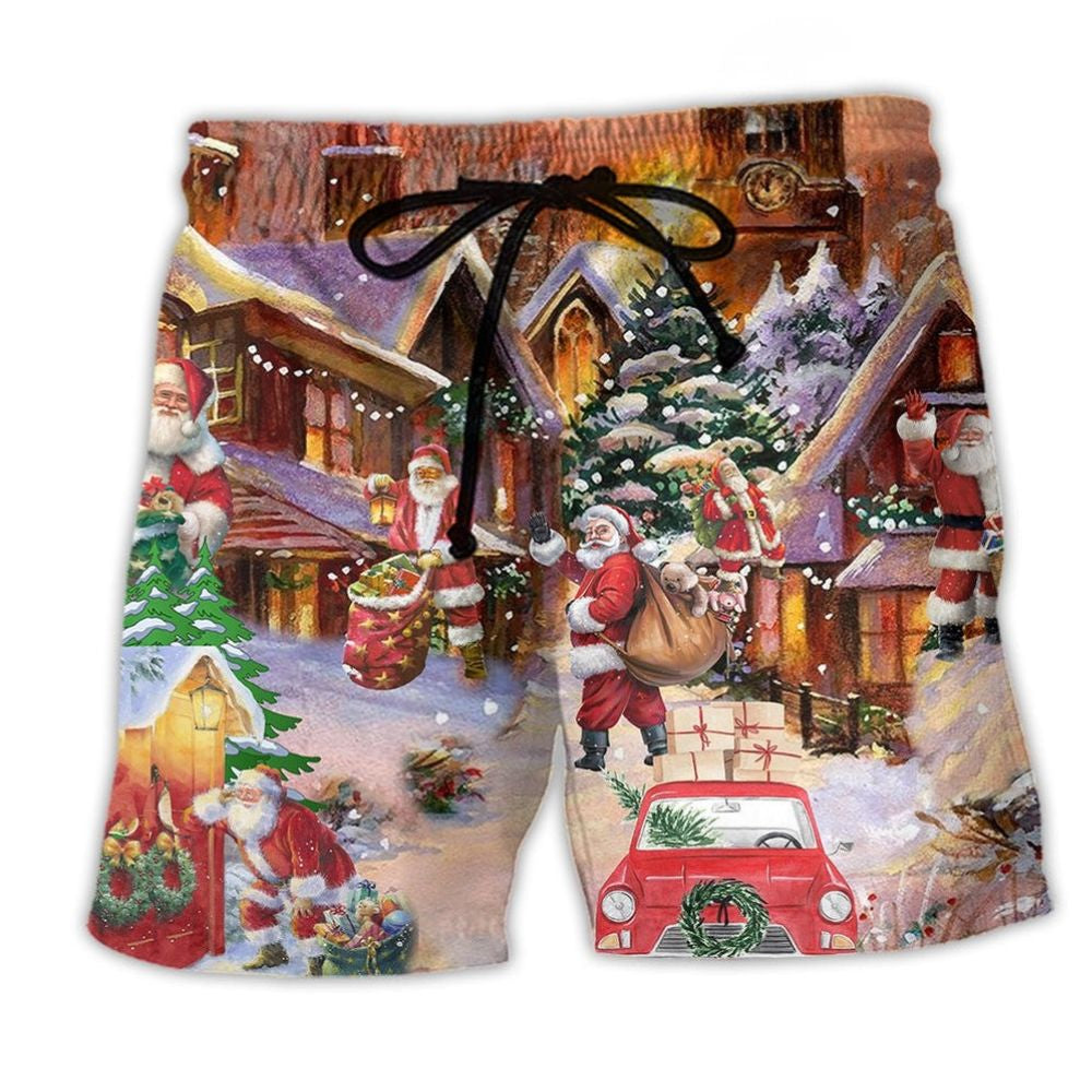Christmas Santa Delivering Joy Beach Shorts For Poolside Relaxation And Summer Adventures