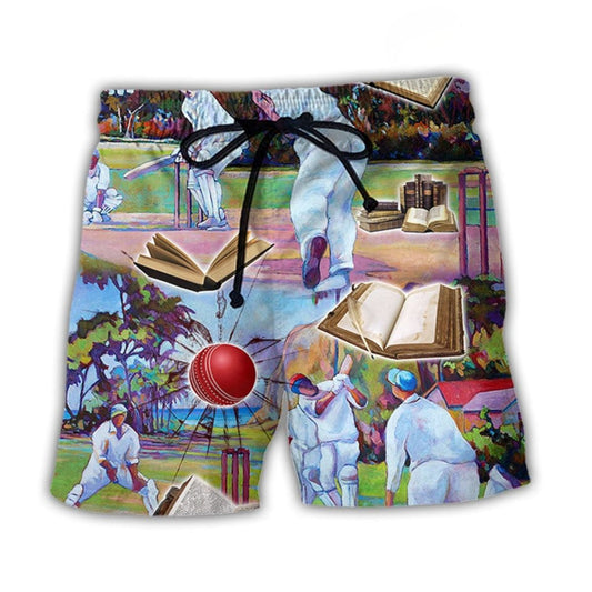 Cricket And Book Lover Beach Shorts Print Detail For Thoughtful Gift Giving