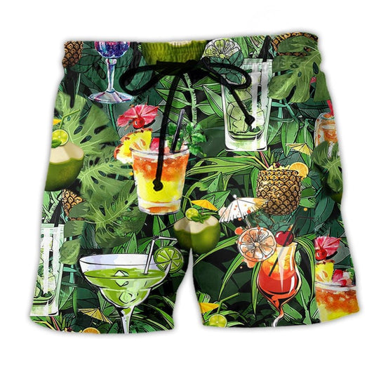 Cocktail And Fruit Summer Vibes Beach Shorts Design Detail For Resort And Beach Day Style