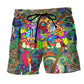 Hippie Guitar Peace Colorful Beach Shorts Design Detail For Resort And Beach Day Style