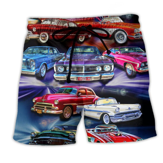 Car Mixed Colors Beach Shorts Pattern View For Relaxed Vacation Styling