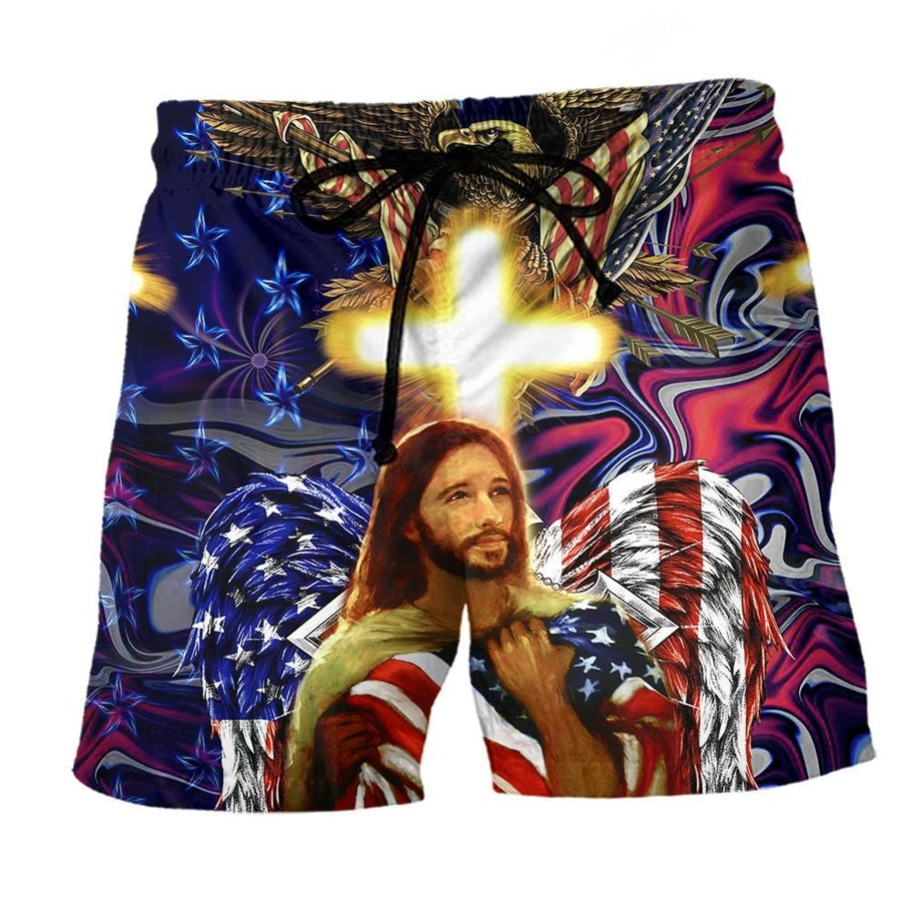 America And Faith Blessing Beach Shorts Pattern View For Relaxed Vacation Styling