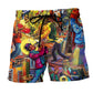 Music Birthplace Of Jazz Beach Shorts Artwork Detail For Casual Warm Weather Outfits