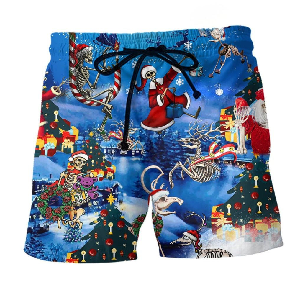 Christmas Skull Beach Shorts Pattern View For Relaxed Vacation Styling