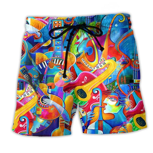 Music Full Colorful Bright Beach Shorts Design Detail For Coastal Escapes And Daily Wear
